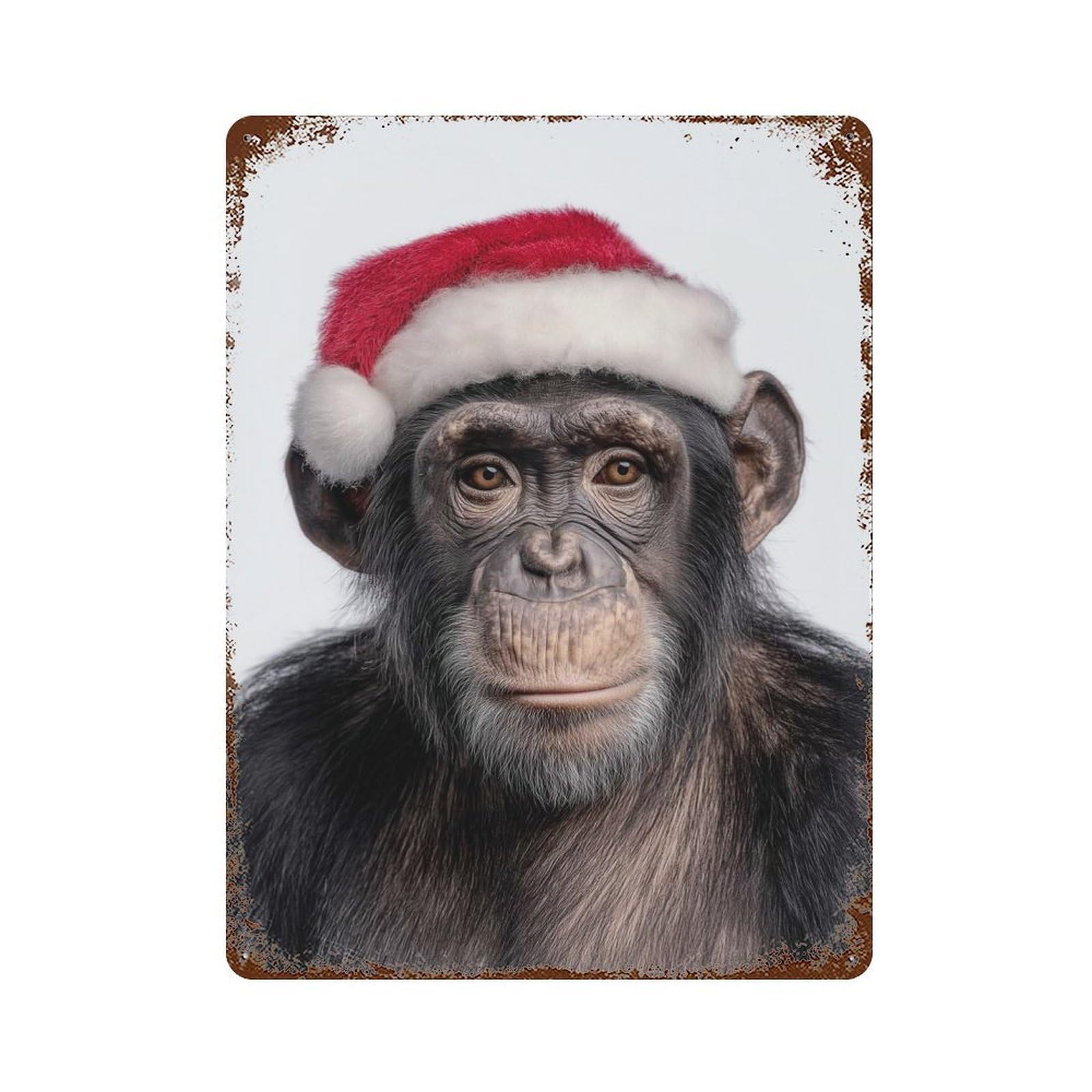 Christmas Chimpanzee Wearing A Santa Hat Rusty Metal Tin Sign 15.7"x11.8", for Shed, Workshop And Garage Wall Decor, Novelty Wall Decor