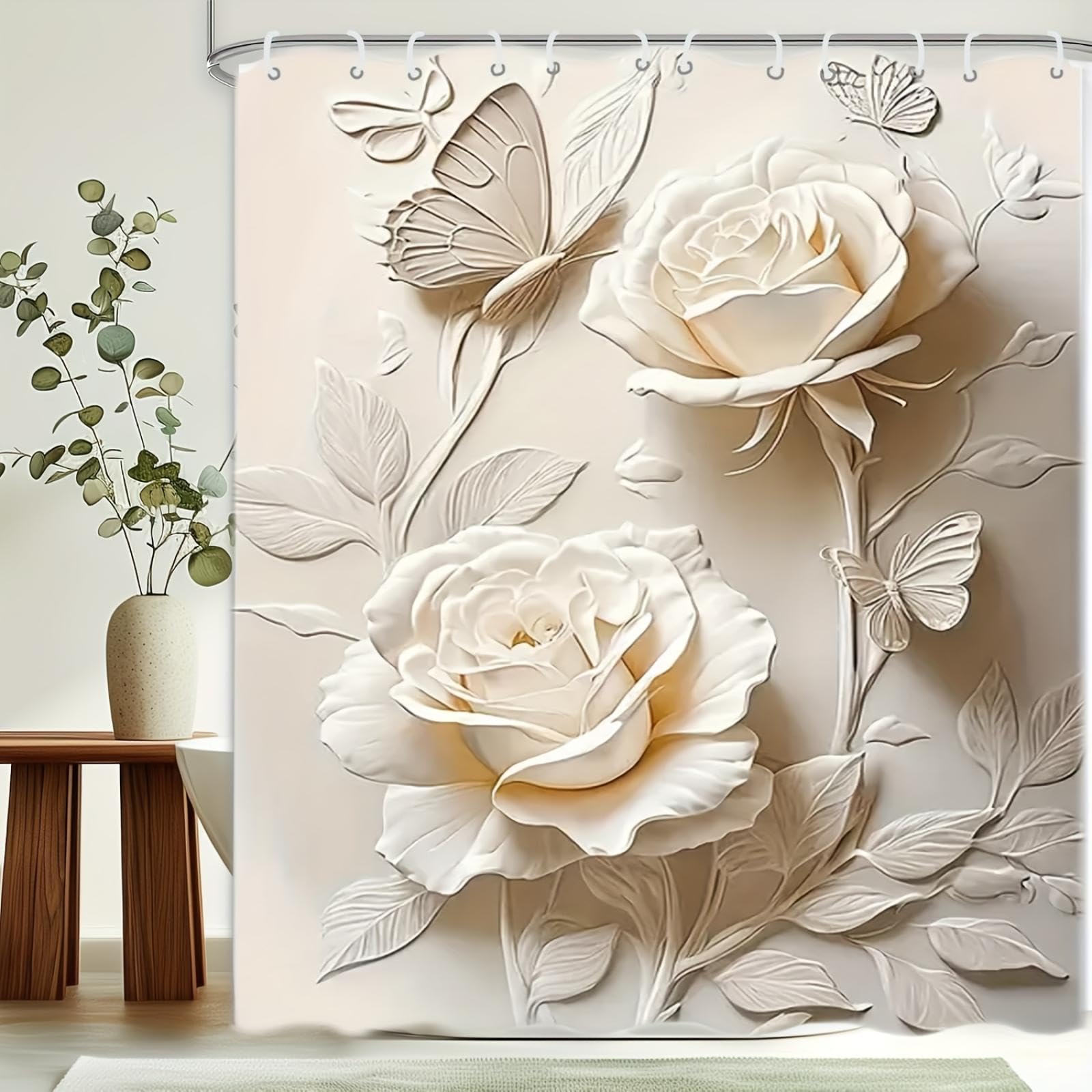 Rideau de douche 90x180cm à motif floral aquarelle pour égayer une salle de bain sombre