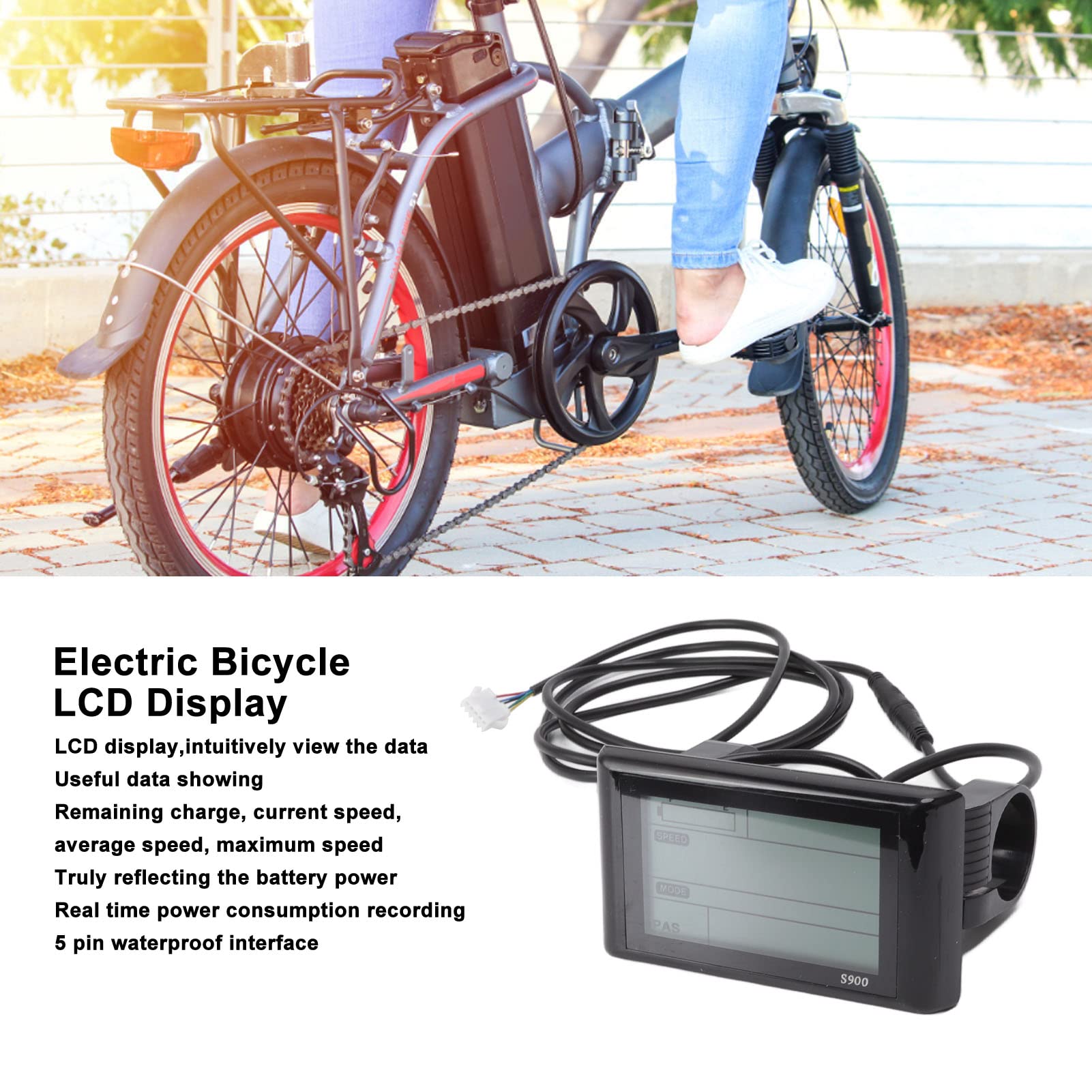 Buachois Pantalla LCD Impermeable para Bicicleta eléctrica de 24V 36V 48V