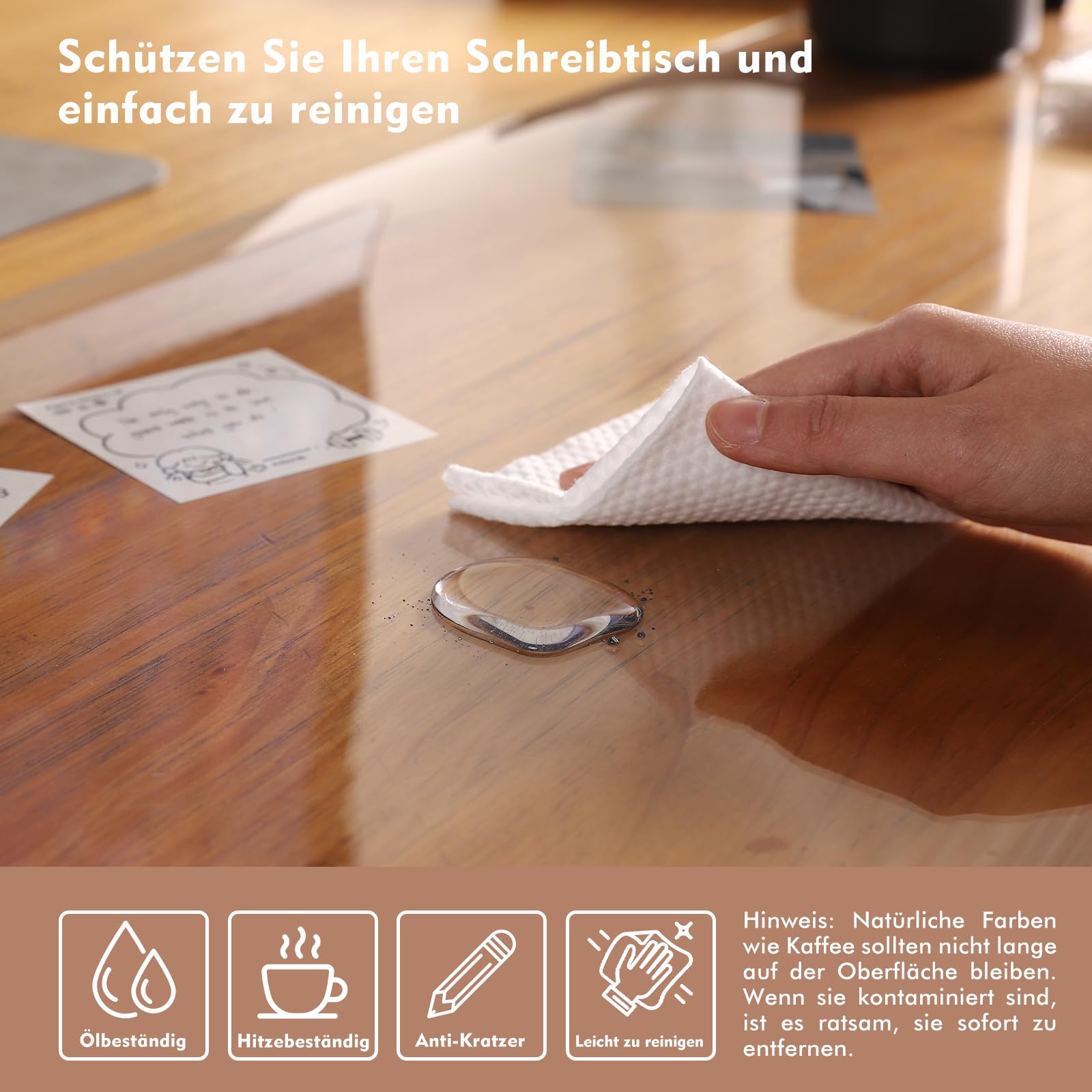 Protector de escritorio transparente, 60 x 35 cm, PVC transparente, borde redondo antideslizante, protector de mesa impermeable, alfombrilla de escritorio para oficina, hogar, escuela