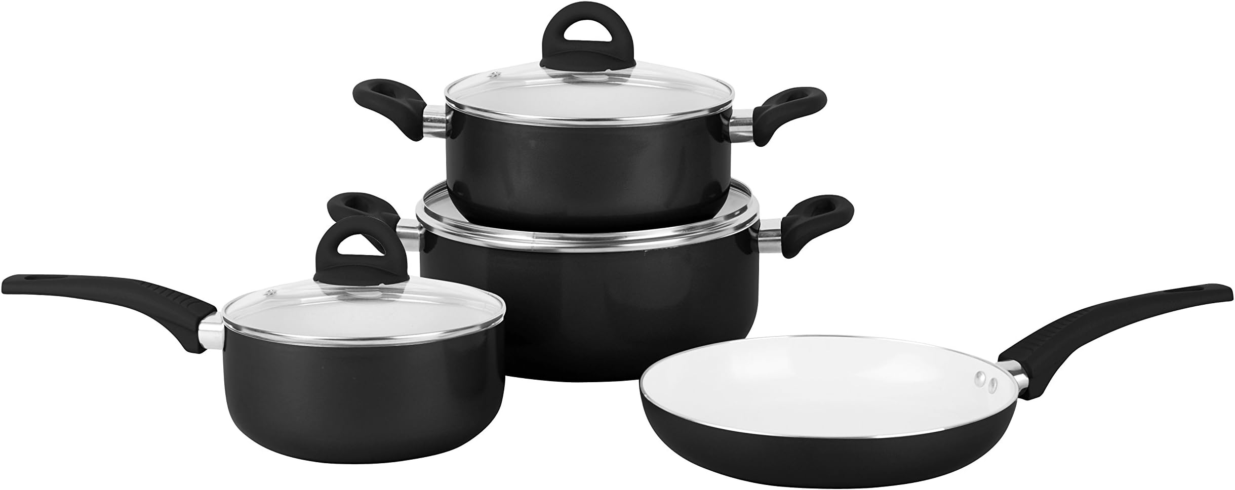 Ragalta RALC-037B 7 Piece Pressed Aluminum Cookware Set with Bakelite Handles and Glass Lids, Medium, Black