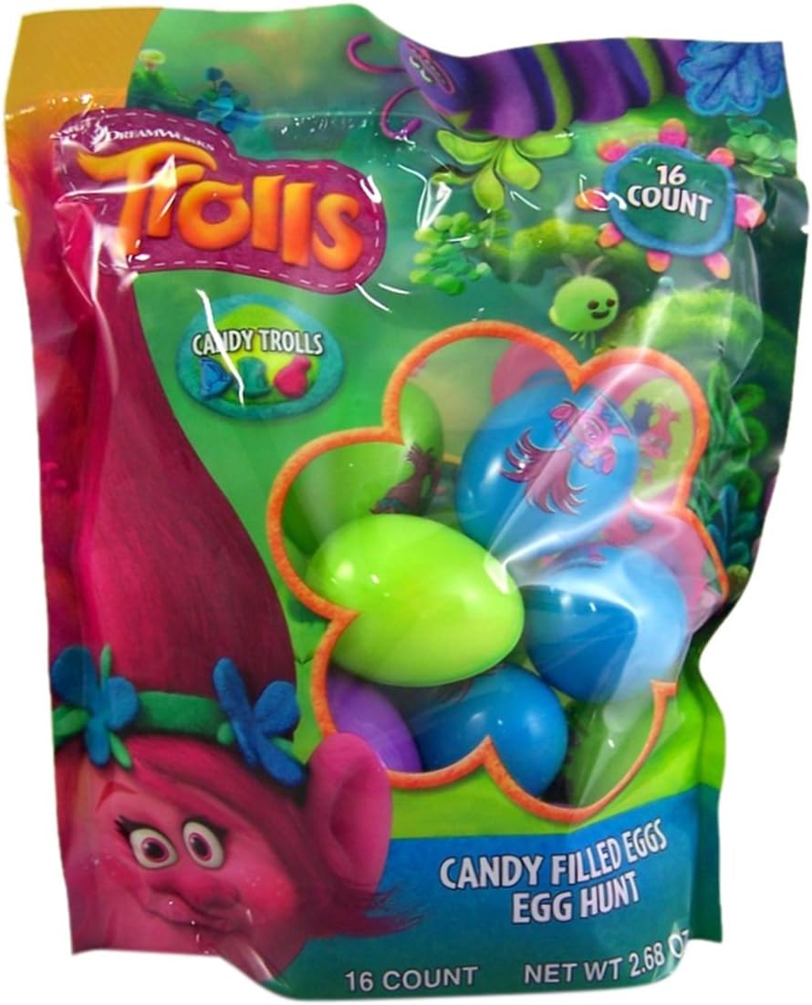 Dreamworks Trolls Candy Filled Eggs for Easter Egg Hunt, 16 count