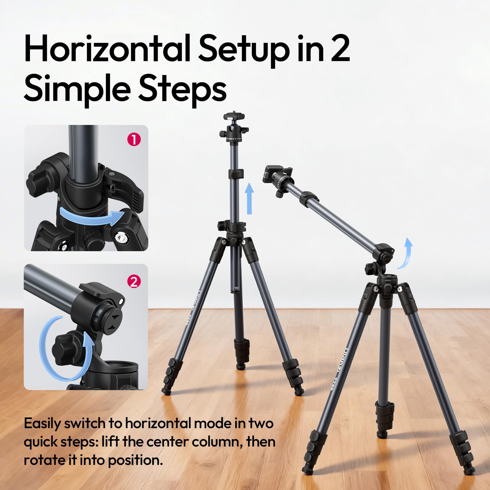ULANZI TT59 Trípode Horizontal para Cámara 175 cm con Rótula Esférica Ppanorámica 360° con Cambio Rápido Uka y Columna Central Vertical de 180° para DSLR/Teléfono Móvil, Capacidad de Carga de 10 kg