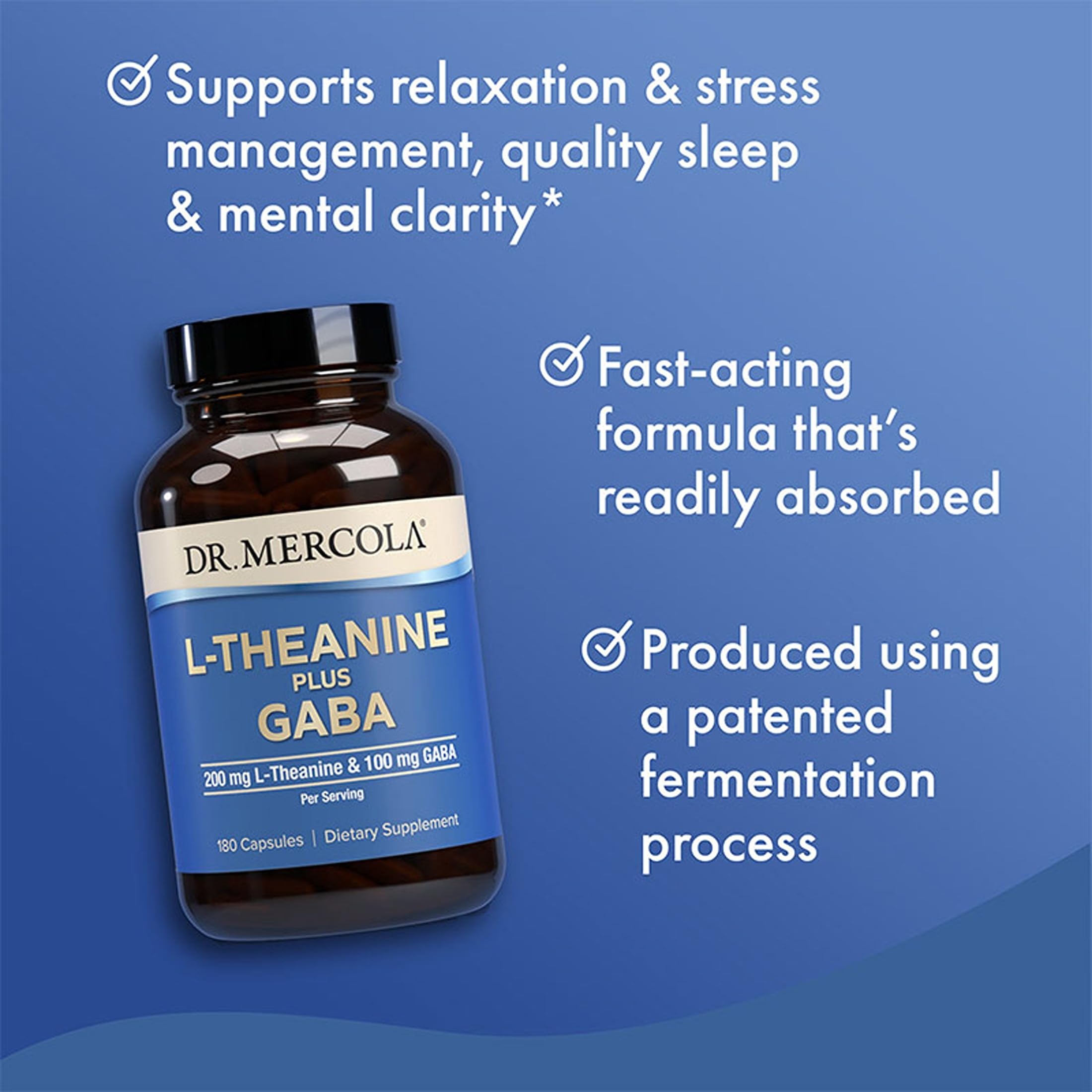 Dr. Mercola L-Theanine Plus GABA, 200 mg, 180 Capsules (90 Servings) — Amazon image 4