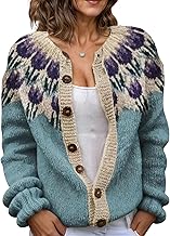 LIZALIG Cardigan for Women Fair Isle Sweater Chunky Cardigan Plus Size Cute Outfits Knit, Vintage Style for Fall Winter