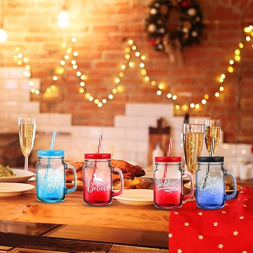 Miniatura 6 de Vaso de Navidad con asa, taza de batido de 16 onzas con tapa y pajita, reutilizable, regalo de Navidad, vaso de boca grande decorativa para el