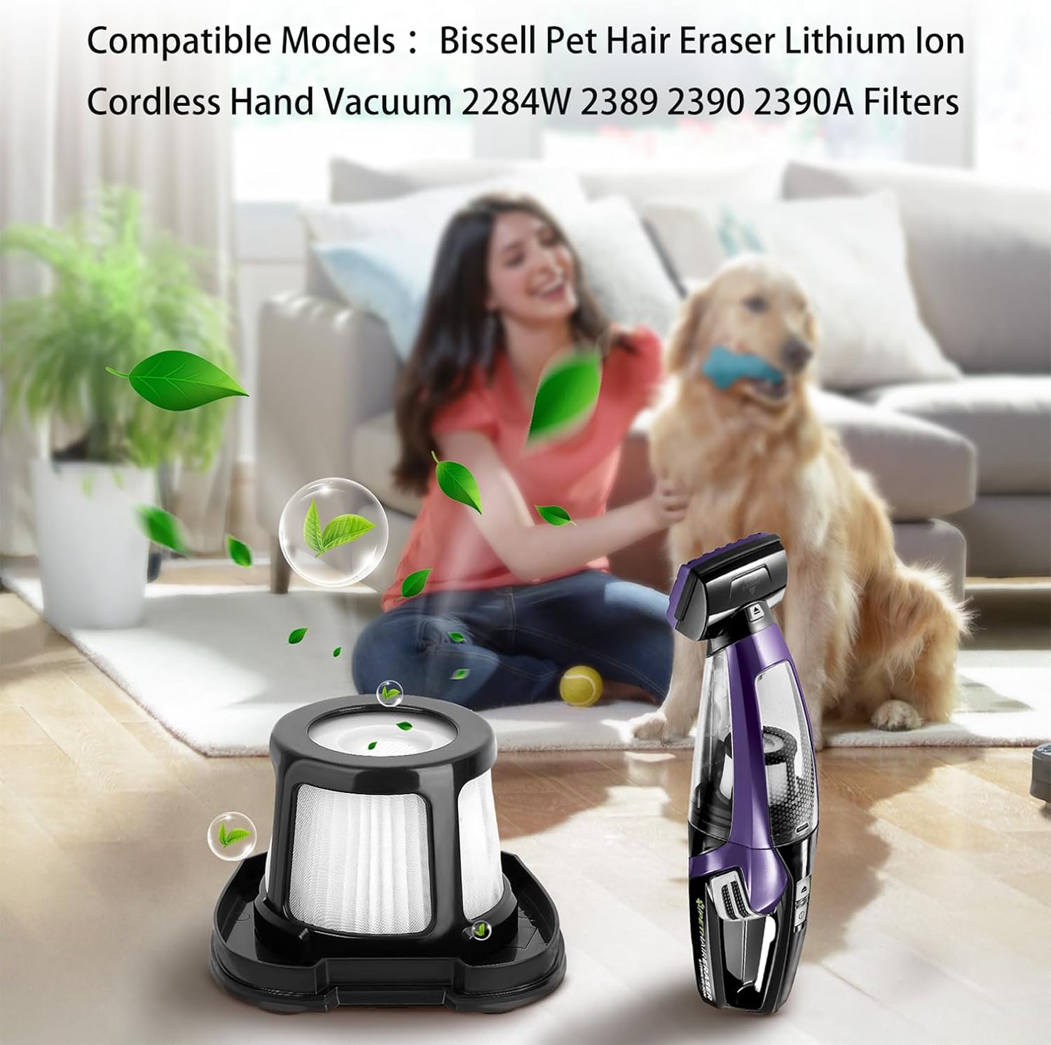 4-Pack Handheld Vacuums Replacement Filter for Bissell Pet Hair Eraser Lithium Ion Cordless Hand Vacuum 2284W 2389 2390 2390A, Black - Image 6