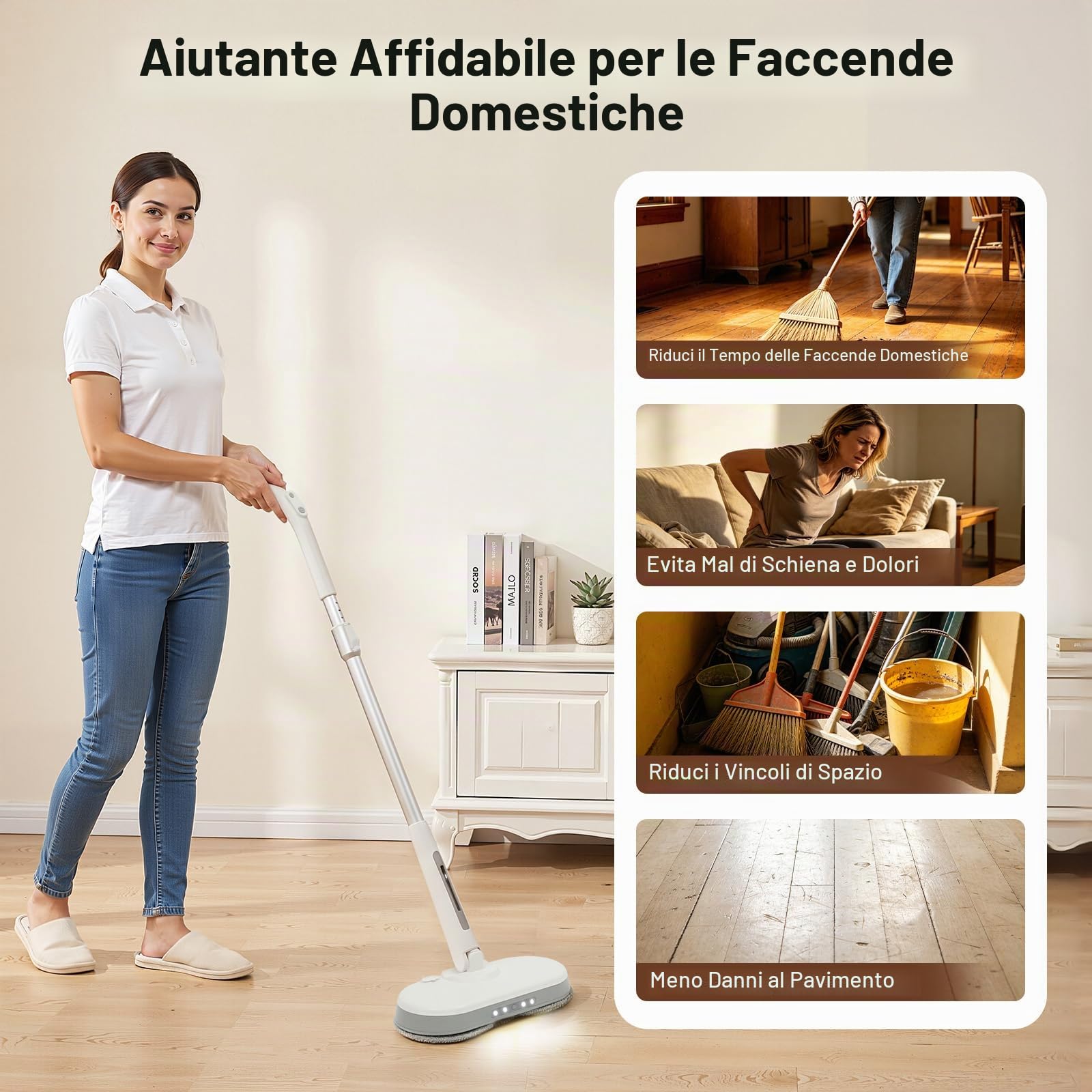 Mocio senza fili Aohuada Lucidatrice elettrica Mop Mocio Pulitore per pavimenti Mop rotante Con funzione di spruzzo e LED Mocio per pulire, strofinare, lucidare Pavimenti in legno duro Piastrelle