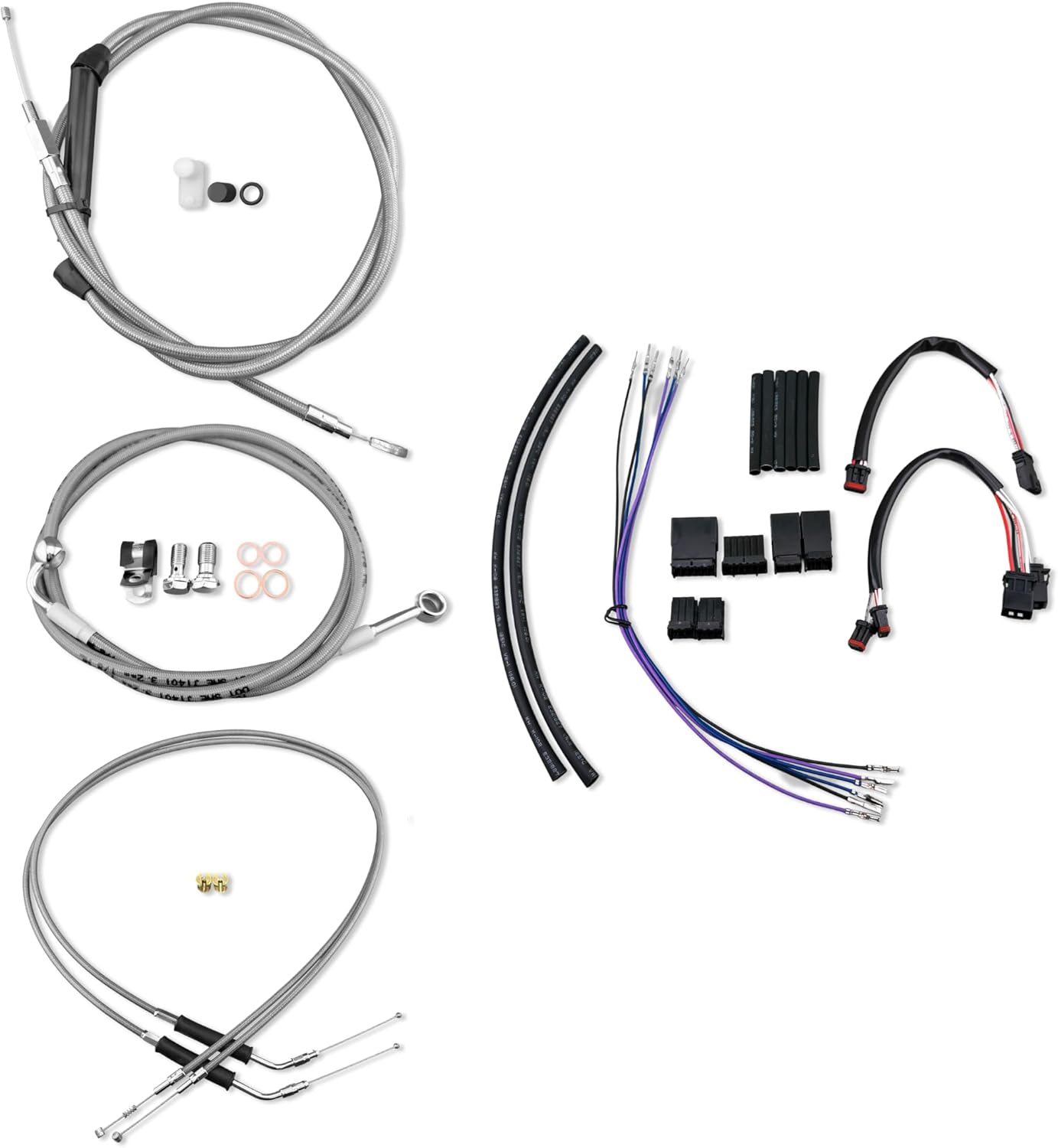 16 Inches Ape Hanger Black Stainless Handlebar Cable Kit Brake Line Clutch Cable Electronic Throttle CAN-Bus Wiring Harness Compatible with 2011-2015 H-D Softail Model No ABS