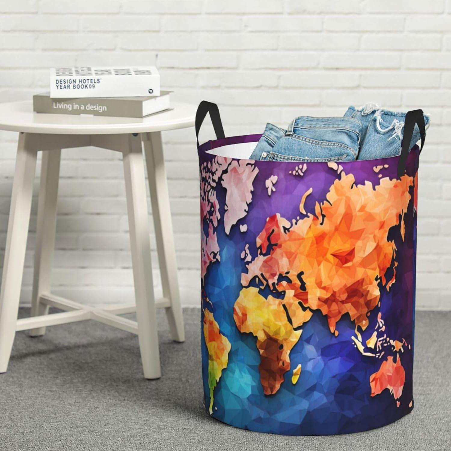 Color map Laundry Basket With Handles, Foldable Laundry Hamper Oxford Cloth Dirty Clothes Basket Waterproof Clothes Toys Storage Bin Organizer for Bedroom Bathroom Dorm
