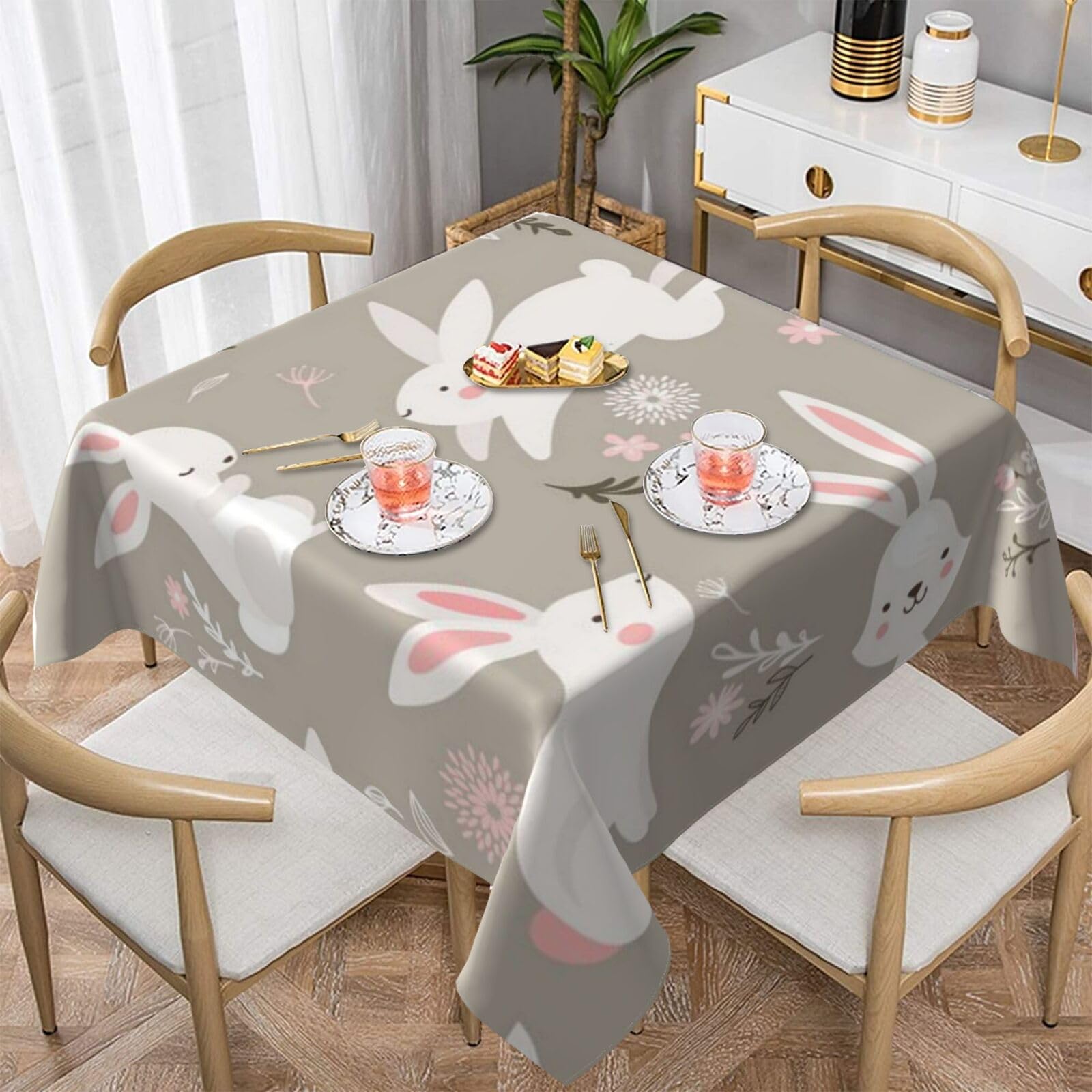Lot De 4 Nappes De Pâques Motif Lapin De Pâques - Nappe De Paques Motif Lapin De Paques Nappe De Table A Carreaux Decoration Florale Printaniere Pour Pique Nique Printemps Fete De Paques 130 X 218 Cm