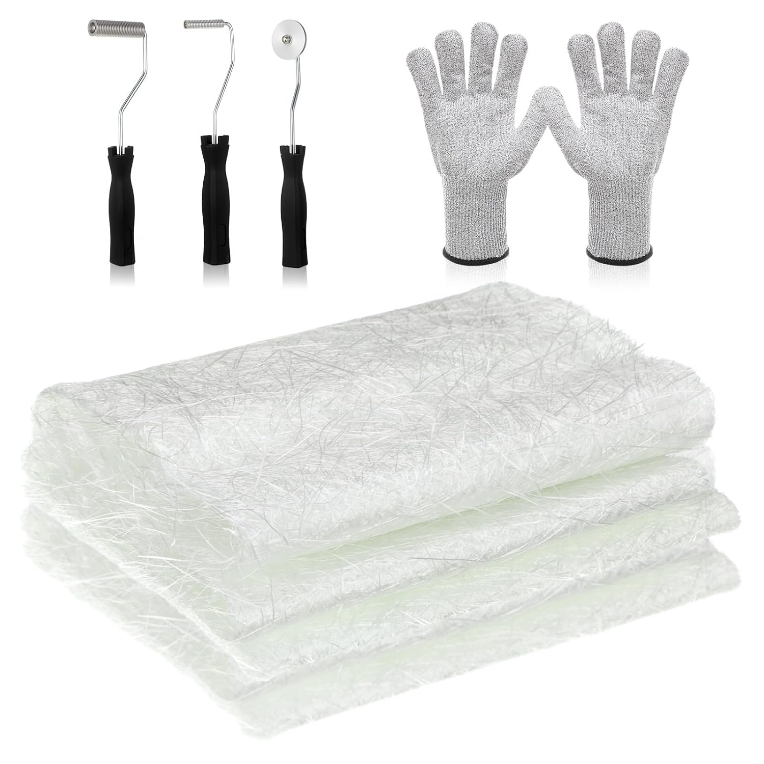 15 Yards x 50″ Wide Fiberglass Mat 9 oz Waterproof Durable Strong 3 Pcs Fiberglass Roller Tools Kit and Gloves for Tub Shower Bathtub Boat Repairs
