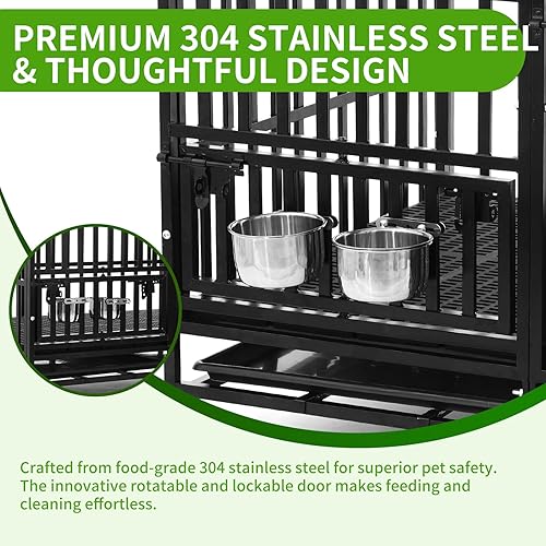 Miniatura 6 de Jaula para perros grandes de 50 pulgadas resistente Perrera de acero indestructible a prueba de escape con cuencos giratorios de 360, 2 puertas