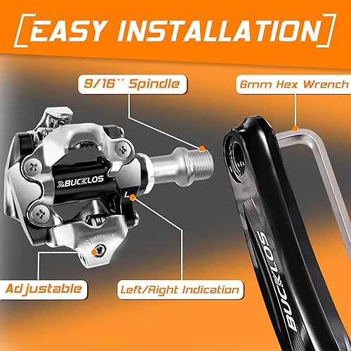 Miniatura 9 de BUCKLOS SPD - Pedales de clip para bicicleta de montaña MTB, pedales de doble cara sin cliente, bicicleta de carretera, rodamientos sellados, clips