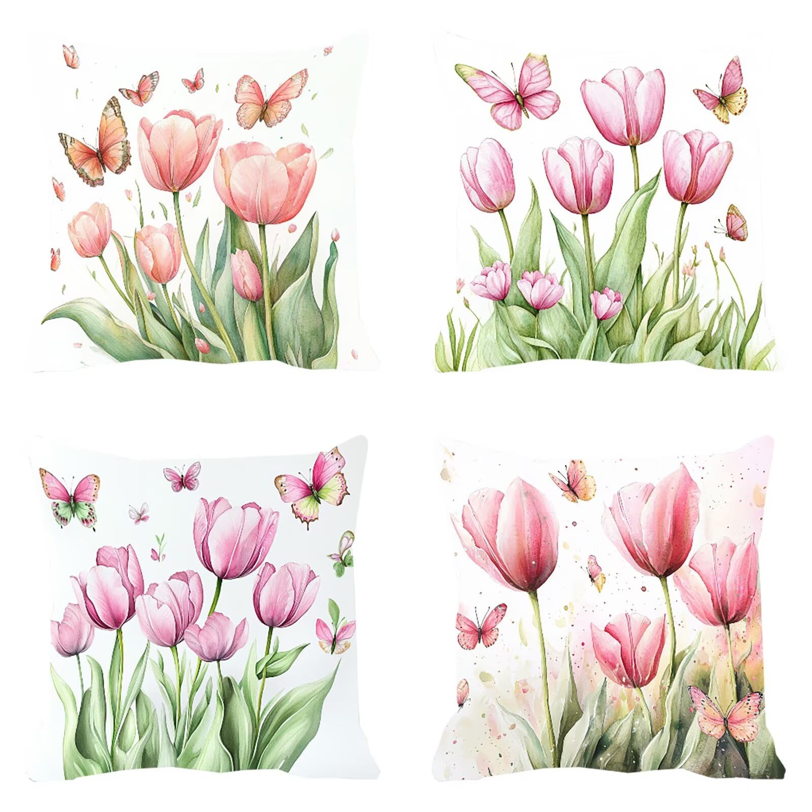 Housse de coussin fleur 50x50 cm rose en velours pour canapé