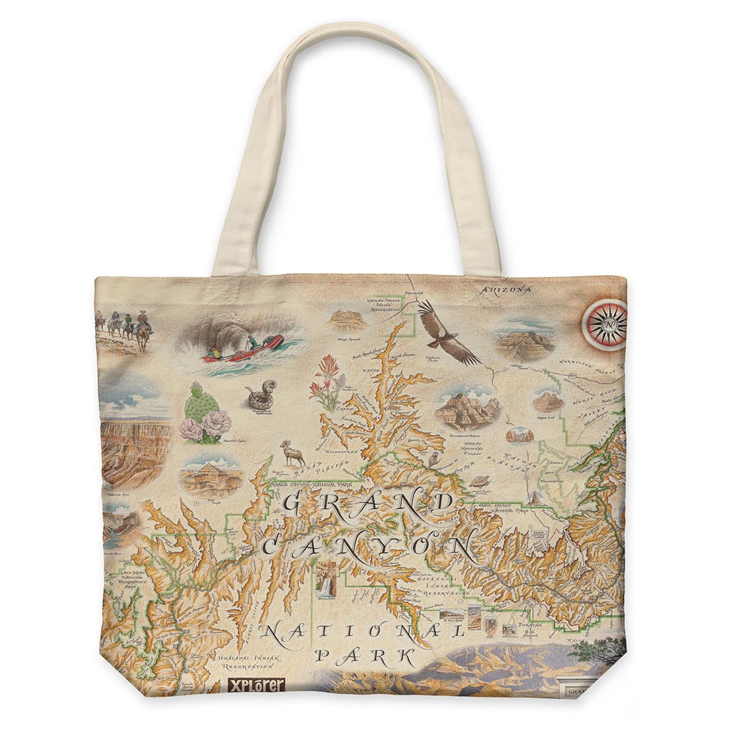 Xplorer Maps Canvas Tote Bag with Handles, Cloth Grocery Shopping Bag, Reusable & Eco-friendly Bag, 100% Cotton, Washable