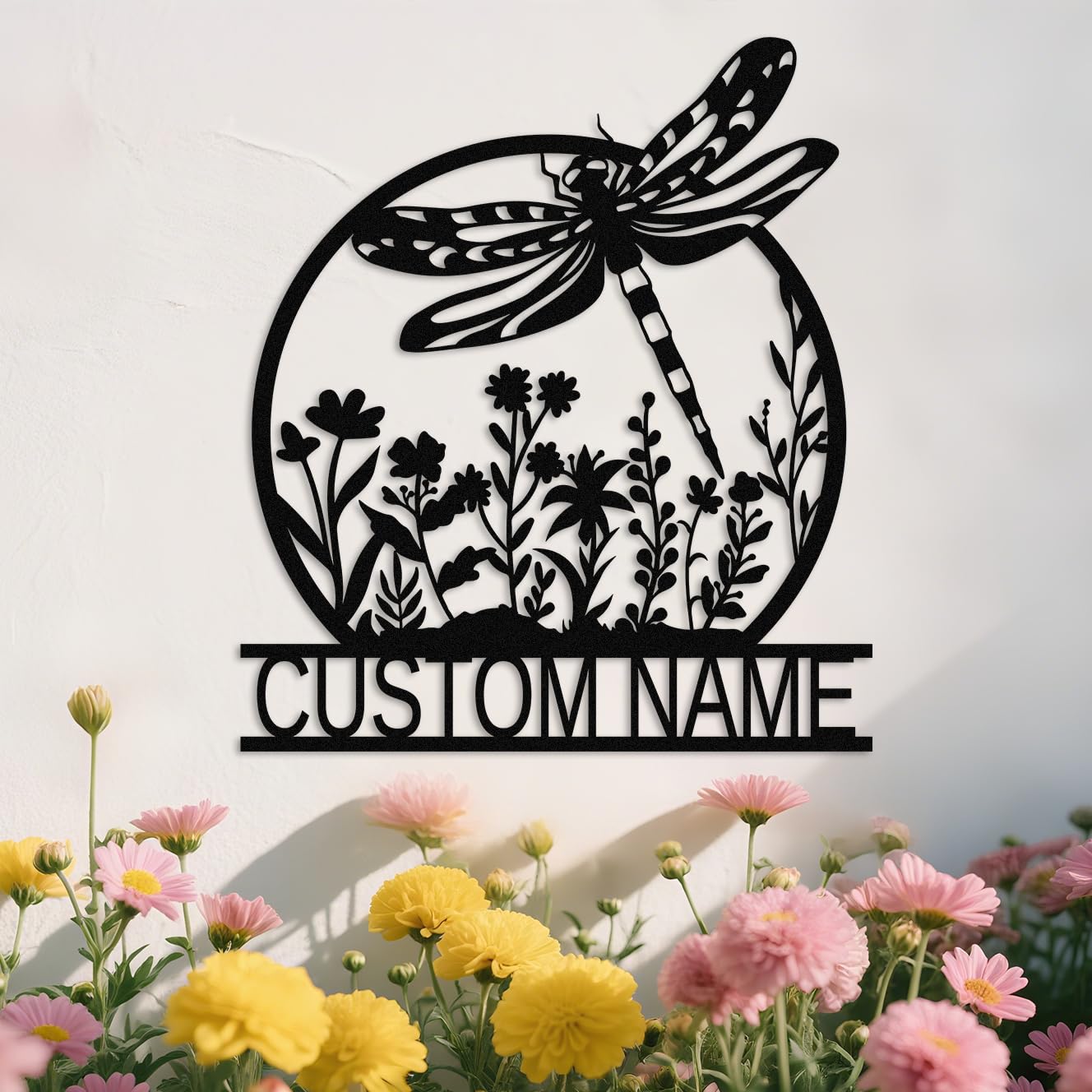 Met5kdm Style-14 Custom Dragonfly With Flower Metal Sign,Custom Garden Metal Wall Art,Garden Hanging Decoration, Gift For Her, Address Sign Style 14