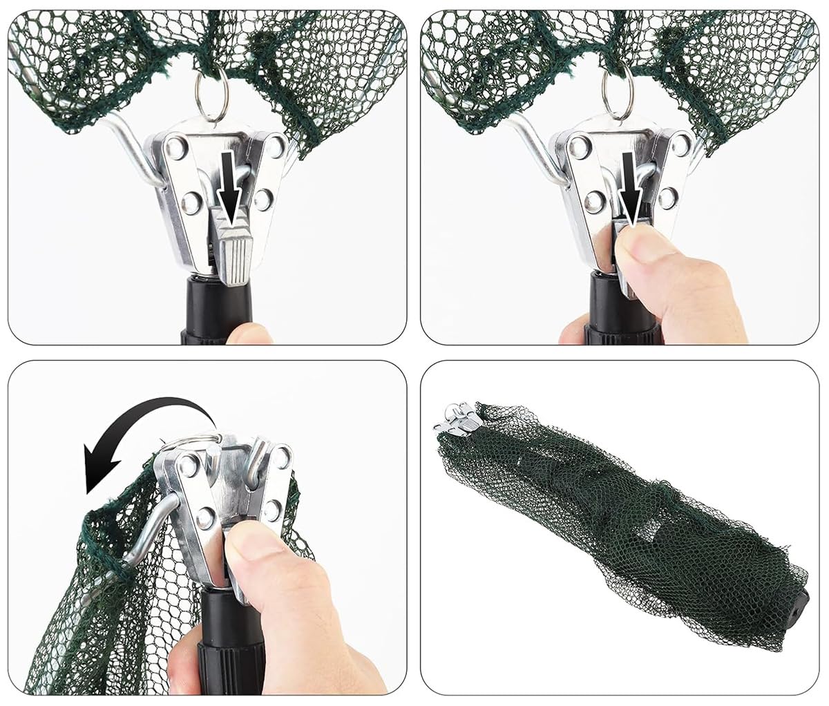 Épuisette de pêche Pliable de 130 cm - Cadre Triangulaire Stable - Épuisette de pêcher caoutchoutée pour étang, ruisseaux, Lacs et pêches en Bateau - Accessoire de pêche d'extérieur pour Adultes et