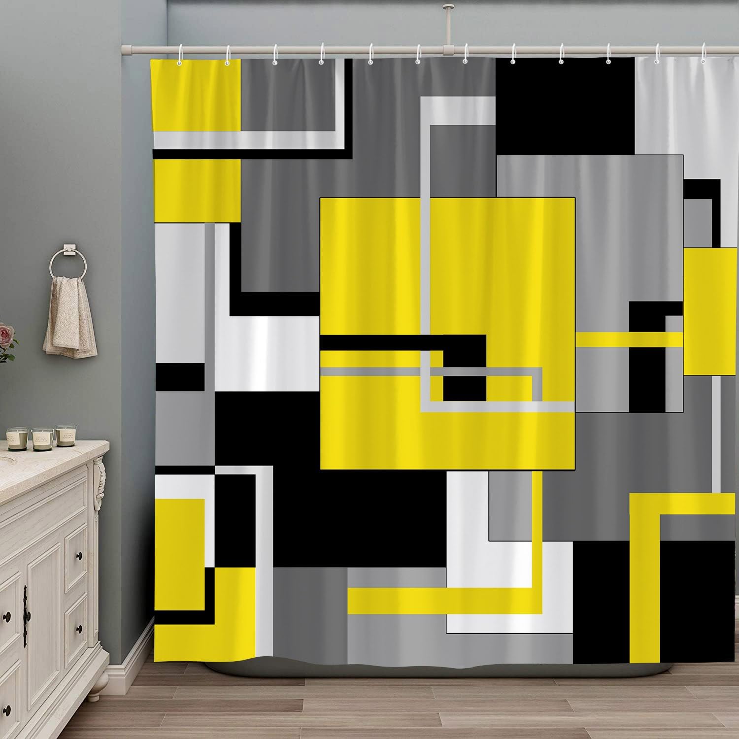 ZZYSKS Yellow Shower Curtain Black White Gray Geometric