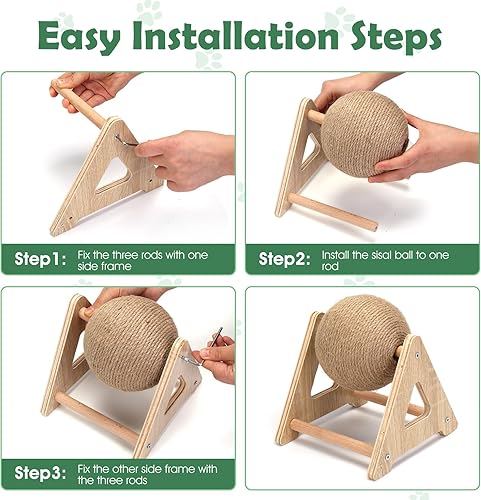 Miniatura 3 de Outamateur Juguete de bola rascador para gatos, bola rascador de sisal con soporte estable, juguete interactivo para ejercicios para gatos, juego