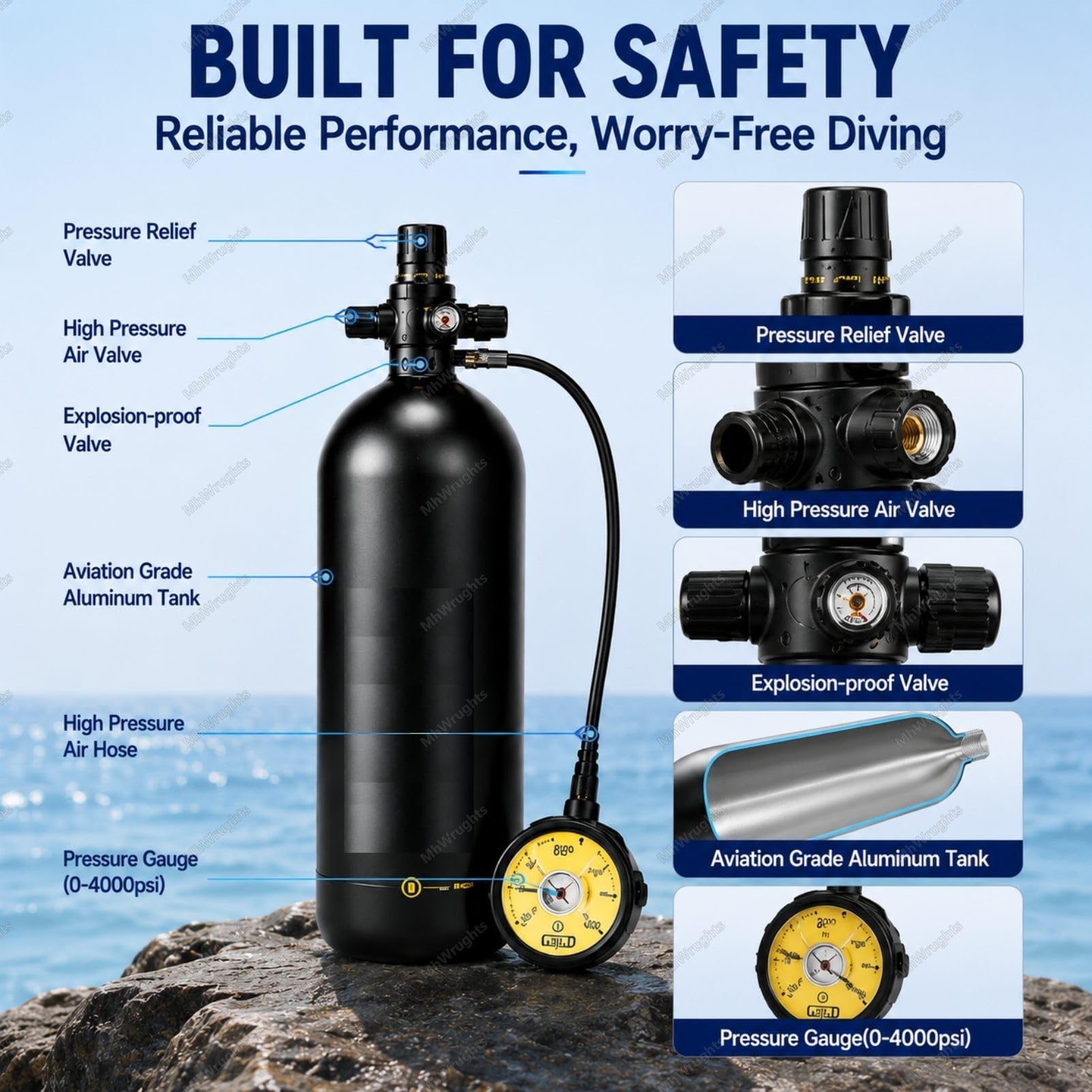 Kit de plongée Portable 3000 PSI, Bouteille de plongée 3L/4L avec Harnais Dorsal réglable, Mini équipement de plongée de Secours pour la plongée Loisir Green4L-B