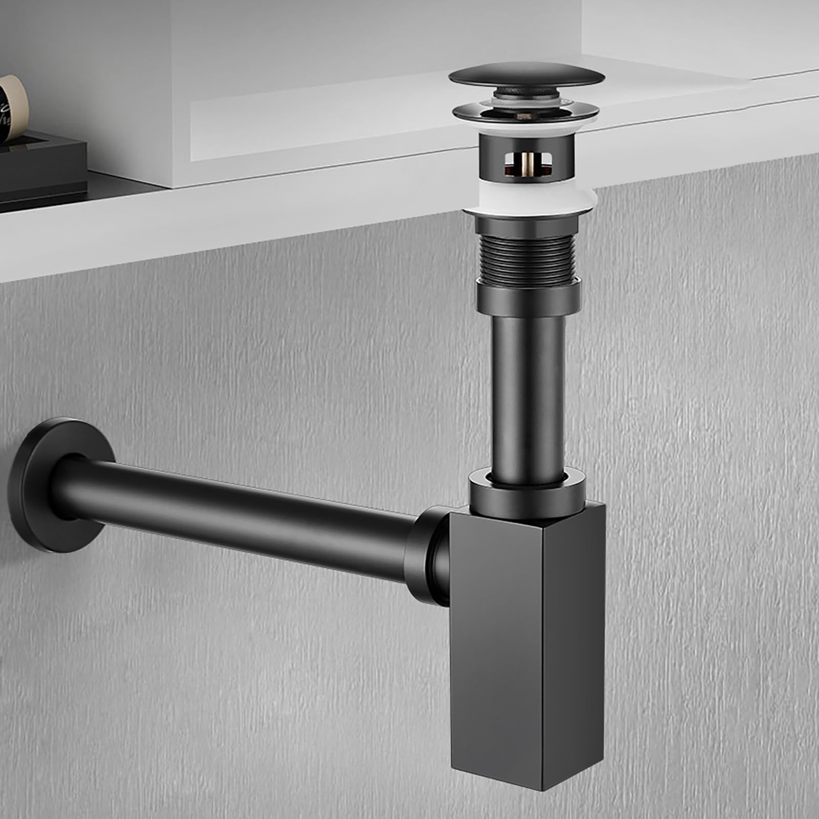 Siphon Waschbecken Edelstahl,Pop Up Ablaufventil,Ablaufventil mit Überlauf,Geruchsverschluss,Höhenverstellbar Abflussrohr Waschbecken,Universal Abflussrohr 1 1/4"