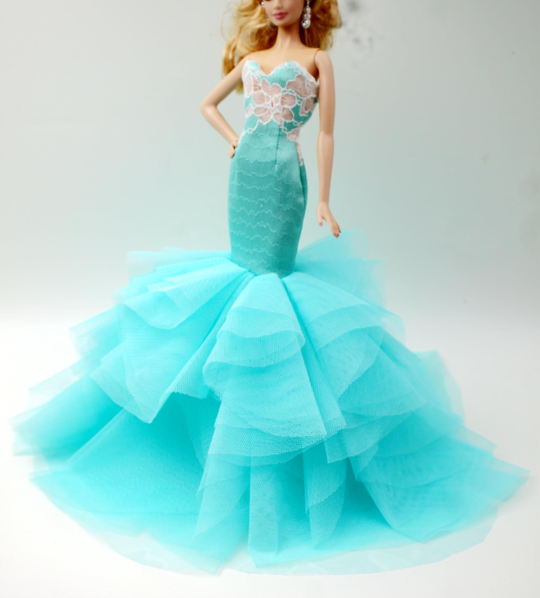 Handmade Classic Mint Green Embroidery Mermaid Dress Wedding Gowns Fit for 12" Fashion Doll & Doll's not Included