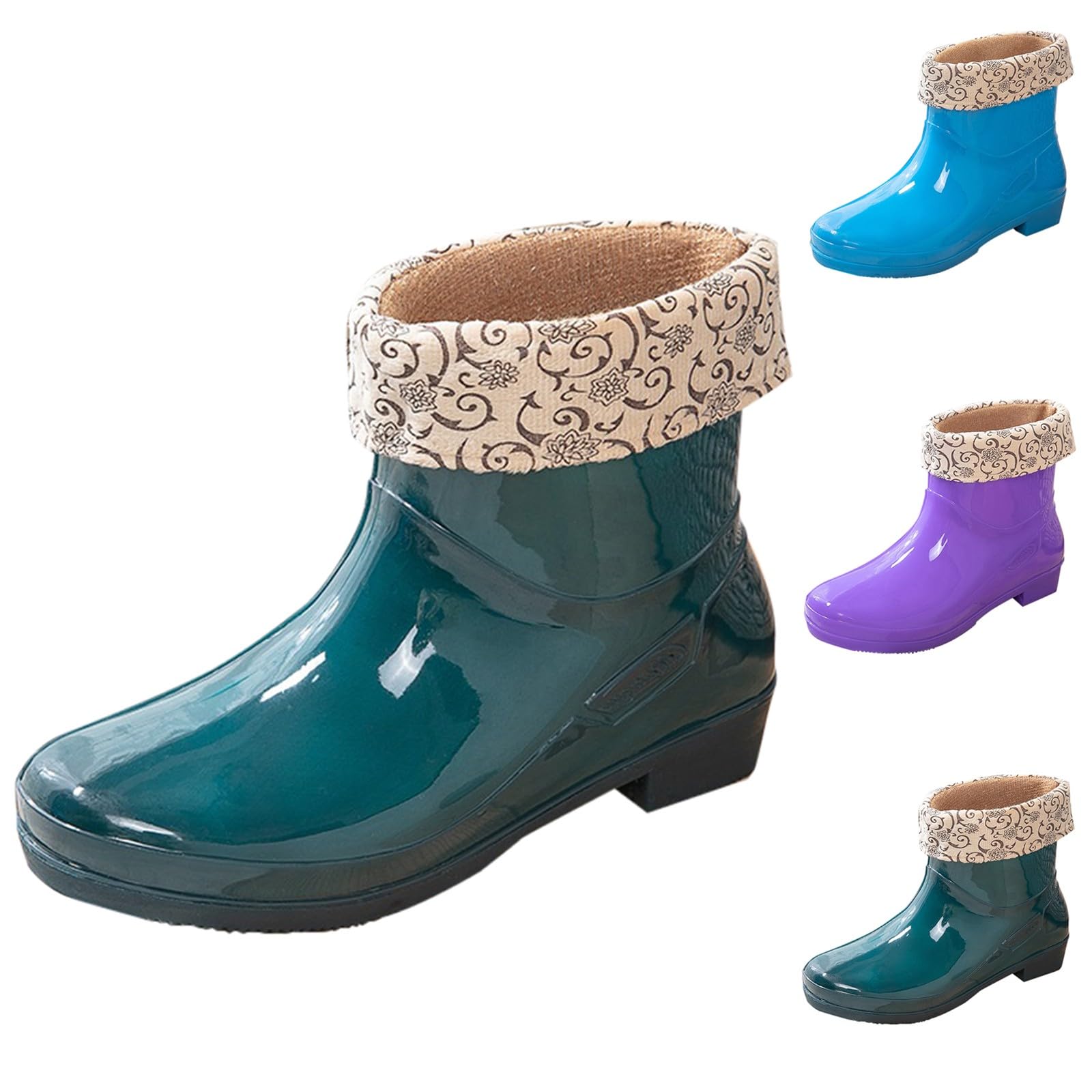 Botas de goma forradas para mujer, botas de lluvia cortas de goma, botas de lluvia, antideslizantes, zapatos de goma, zapatos de jardín, botines impermeables, botas de lluvia