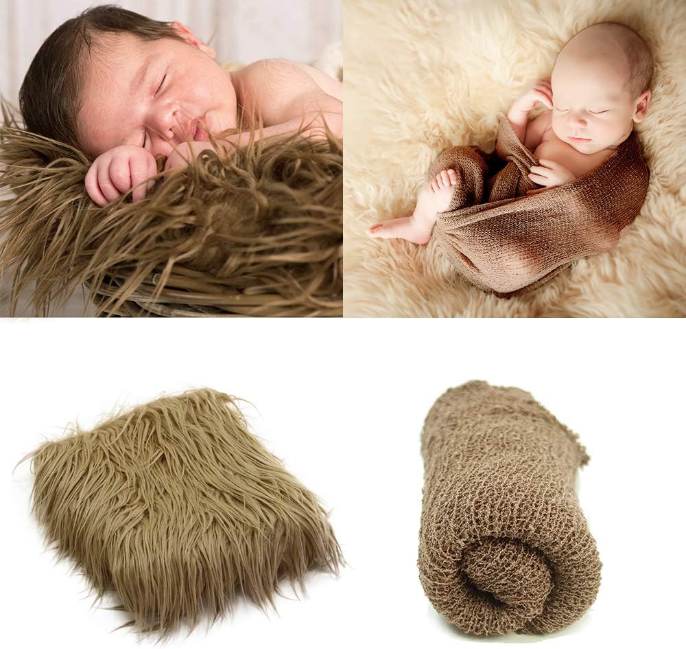 D&J DON&JUDY Newborn Photo Props Faux Fur Round 23.6 inch Soft Baby Boy Girl Photo Blanket Studio Photo Mat (Camel)