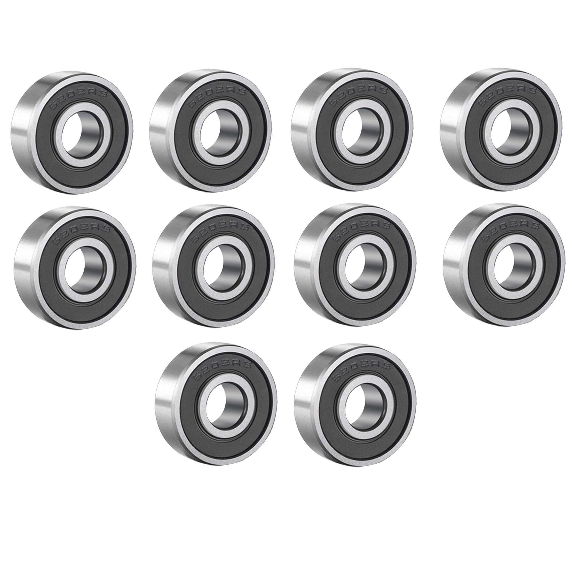 QinDa IND 6202 2RS Bearing - Bearing Steel and Double Rubber Sealed Miniature deep Groove Ball Bearings 0.59x1.38x0.43in 10 PCS, Double Seal and