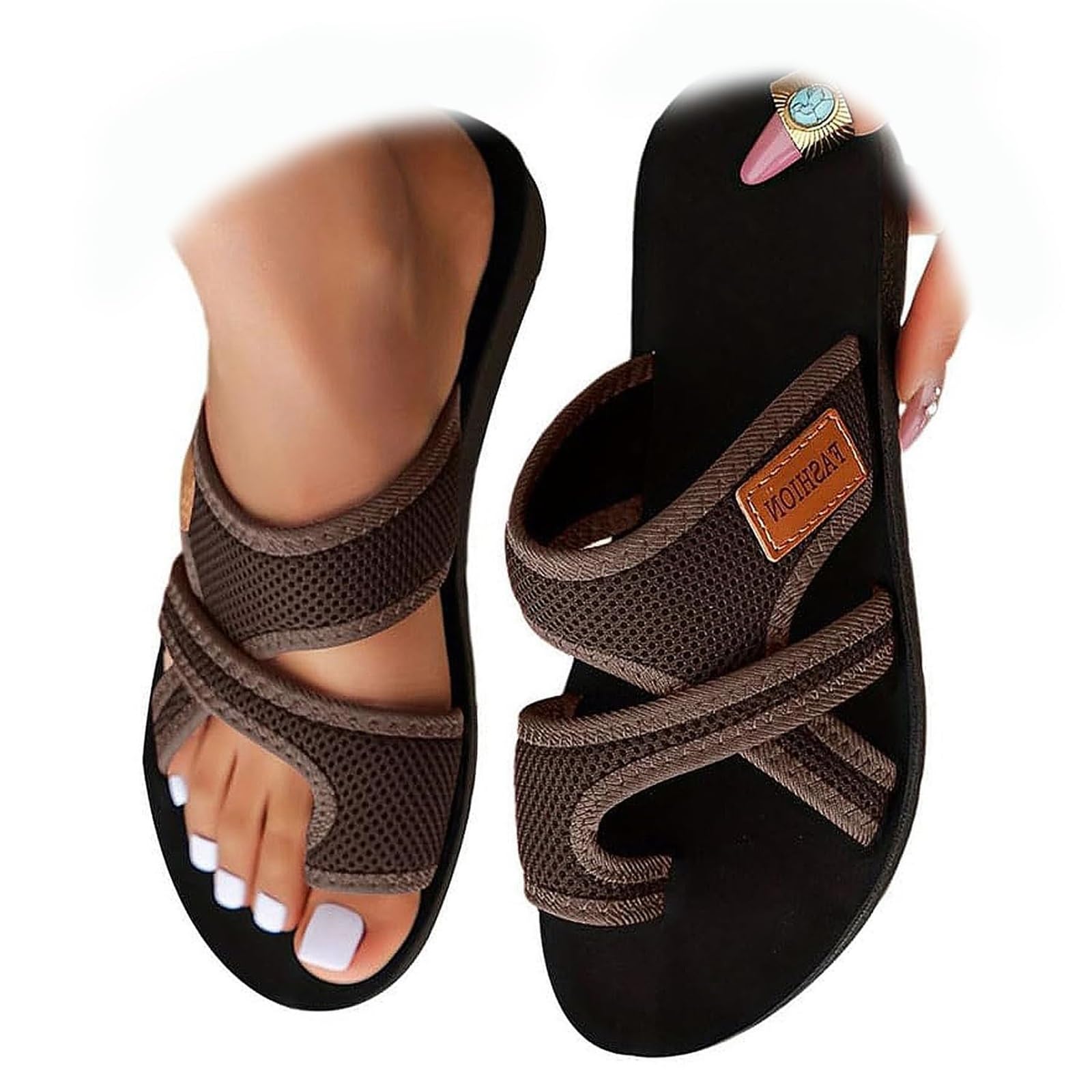 Nantdog Summer Sandals for Women 2025 Extra Wide Beach Breathable Comfortable Mesh Hollow Mesh Slide Sandls Orthopedic Shoes