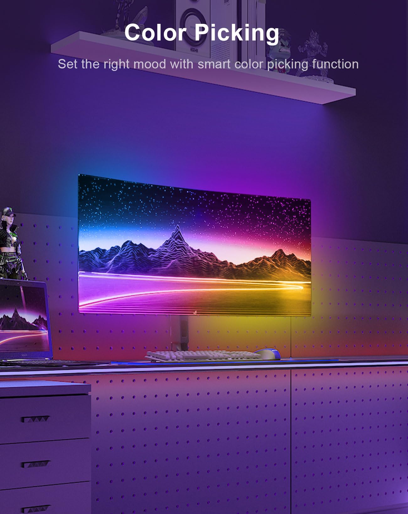 Striscia luminosa sfumata per PC per monitor da 24" a 27", luci LED sfumate per monitor retroilluminati, si adatta a monitor curvi, richiede un dongle di sincronizzazione USB