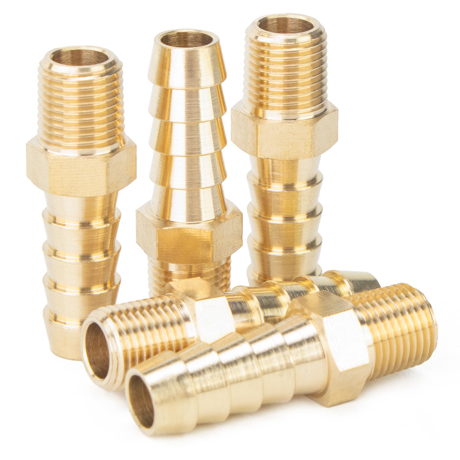 Ltwfitting Men's Pack Of 5 Brass 1/8-Inch Bspt X 8Mm Hose Barb Coupler Adapter Fitting For Vehicle Fuel System, Hvac System (Pack Of 5)