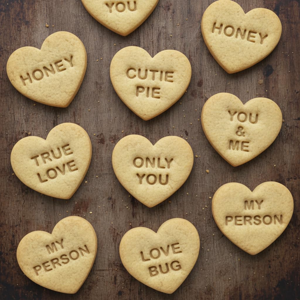 BAKERLOGY Lot de 10 emporte-pièces Cœur avec messages romantiques – Jolis cœurs d’amour pour la Saint-Valentin, mariages, fiançailles, anniversaires & biscuits à thème amour