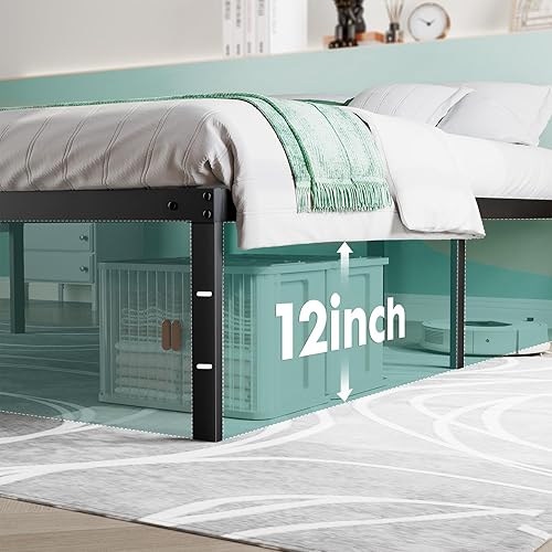 Miniatura 5 de Sweetcrispy Marco de Cama Completa - Marcos de Cama de Plataforma de Metal de 14 Pulgadas con Espacio de Almacenamiento Debajo de la Base, Soporte