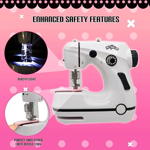 Miniatura 4 de Miraculous Ladybug - Mini máquina de coser de Marinette para principiantes y niños, máquina portátil de doble velocidad con tela Miraculous de tela