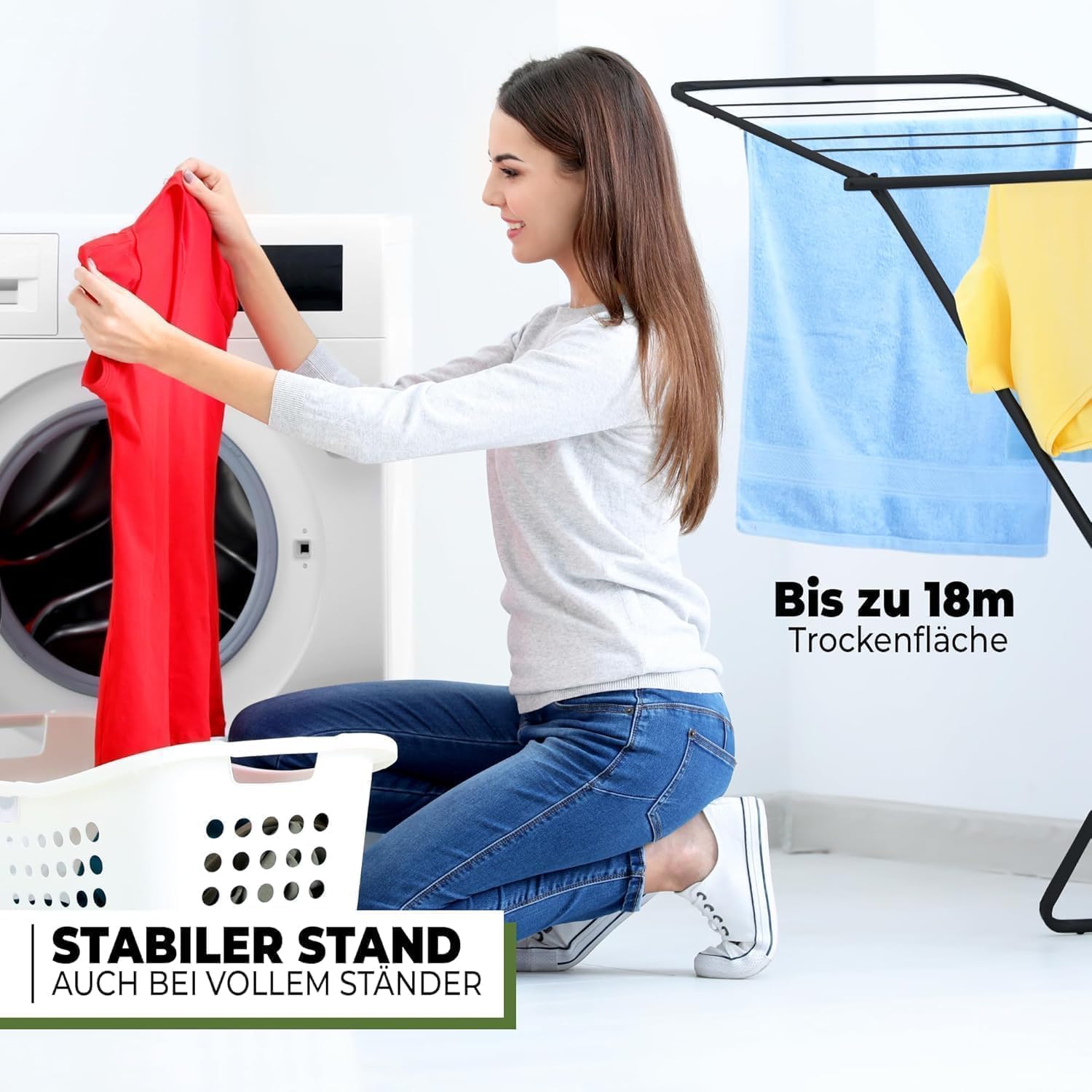 STAHLMANN ® Wäscheständer [18 m Trockenfläche] - Wäscheständer Silber platzsparend mit rutschfesten Füßen - Klappbarer Flügelwäscheständer -Wäschetrockner