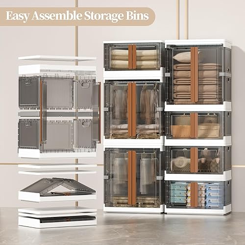 Miniatura 5 de HAIXIN Organizadores y almacenamiento de armario, almacenamiento de ropa plegable de 39.6 galones con barra de armario y perchas de ropa, estantes