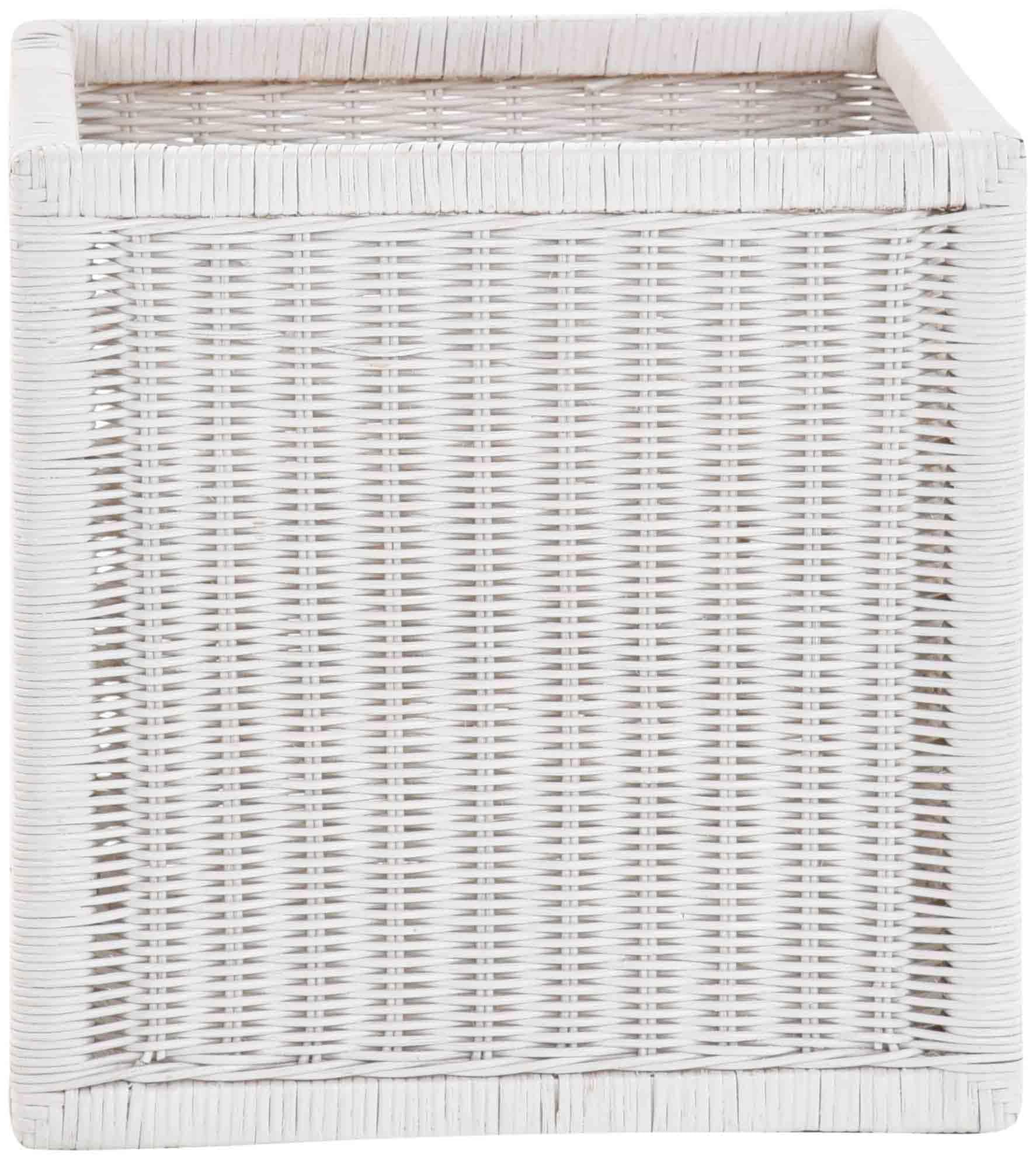 Kosz outlet zestaw / 2 koszyki regałowe, białe, ok. 36 x 36 x 36 cm, z drewnianą ramą, rattan, do przechowywania, kosz do szafy, uchwyt
