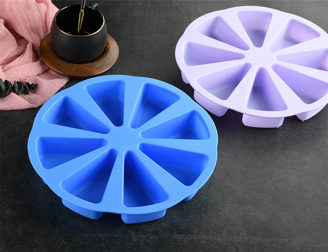 MIREN 8 Triangle Cavity Silicone Portion Cake Mold Scottish Scone & Cornbread Pan Slices Pastry Pan Pizza Slices Pan (Blue) by MIREN