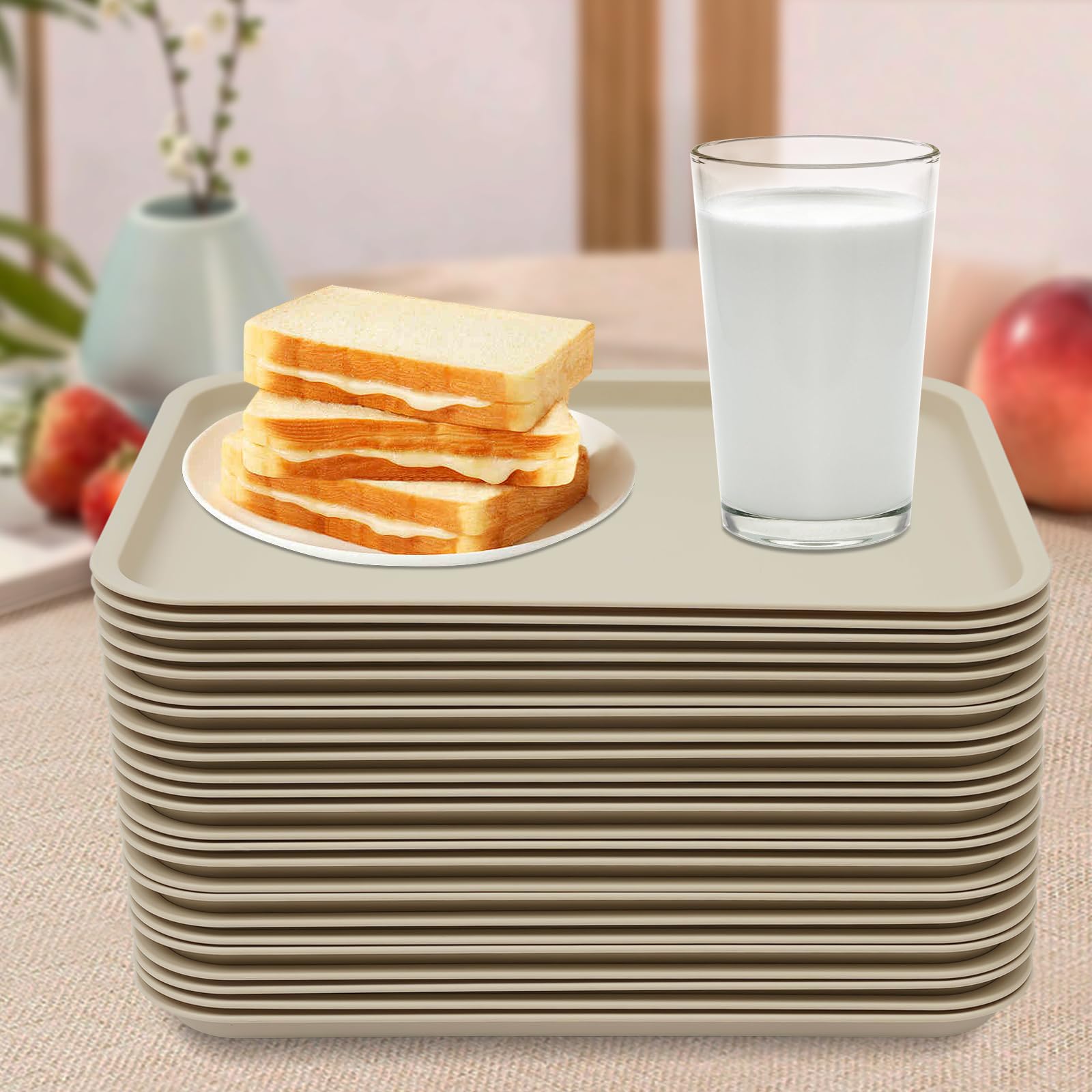 24 vassoi in plastica, antiscivolo, rettangolari, per caffè, cucina, sala da pranzo, 36 x 27 x 2 cm (cachi)