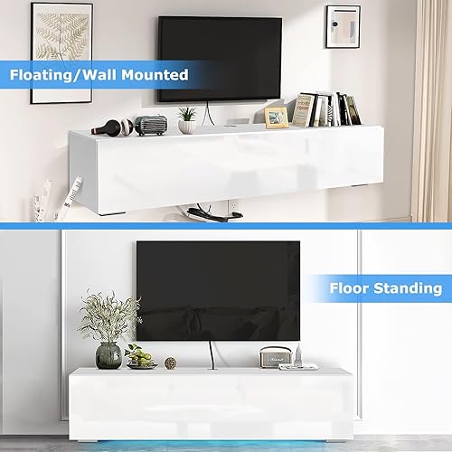 Miniatura 6 de DMAITH Soporte de TV flotante con LED para TV de 60, 65, 70 pulgadas, brillante centro de entretenimiento moderno montado en la pared con