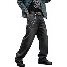 Men's Baggy Hip Hop Jeans Wide Leg Skater Denim Pants Casual Loose Fit Long Trousers Streetwear