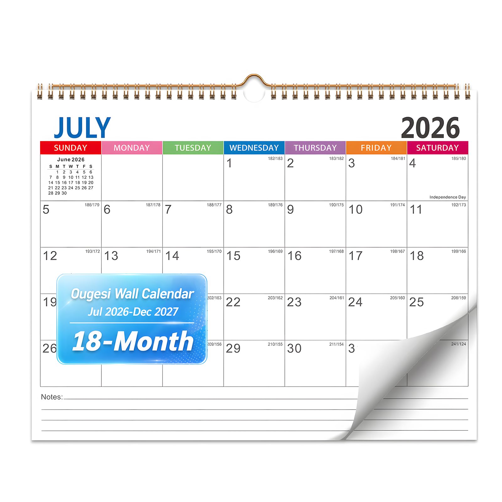 Wandkalender 2026-2027, 18 Monate akademischer Kalender, Juli 2026 - Dezember 2027, 35,6 x 27,9 cm, monatlicher Wandkalender mit dickem Papier für Büro, Zuhause, minimalistisch