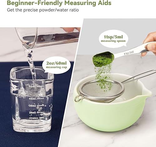 Miniatura 2 de Juego de batidor de matcha, kit de matcha de 10 piezas, batidor de bambú y cuenco de cerámica con boquilla y cuchara medidora y taza, herramientas