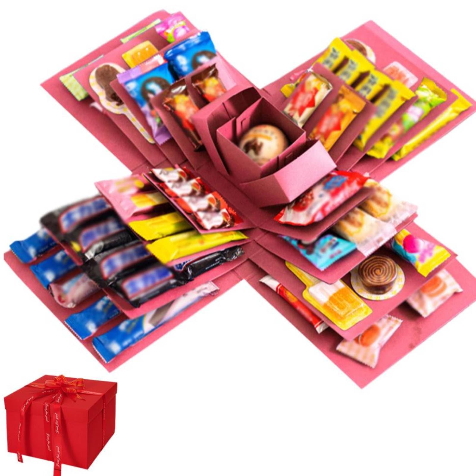 Generic 5-Layer Surprise DIY Explosion Gift Box, Candy Themed, Red