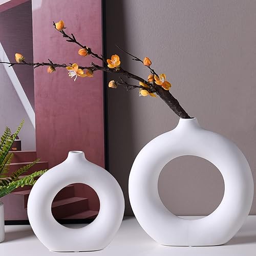 Ceramic Vase,White Vase Set of 2 for Modern Home Decor Boho Round Pampas Grass Flower Vases Decorative Gift for Living Room,Office,Wedding,Party,Dinner Table