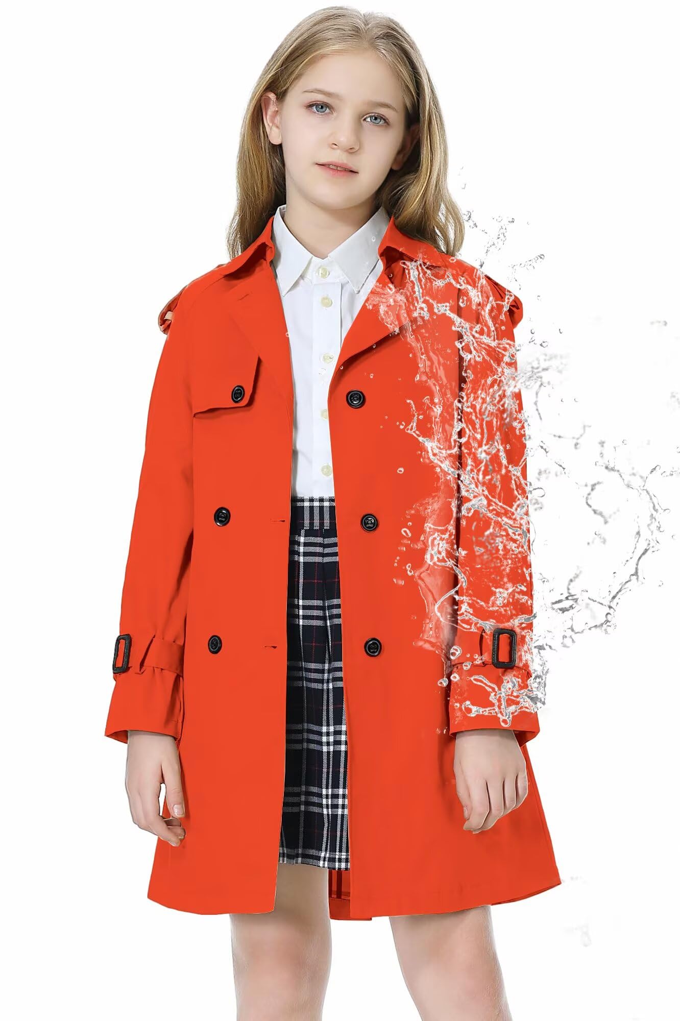 Betusline Womens &amp; Girls Waterproof Trench Coat Double Breasted Lapel Overcoat Outerwear, 3 Years - Women 2XL