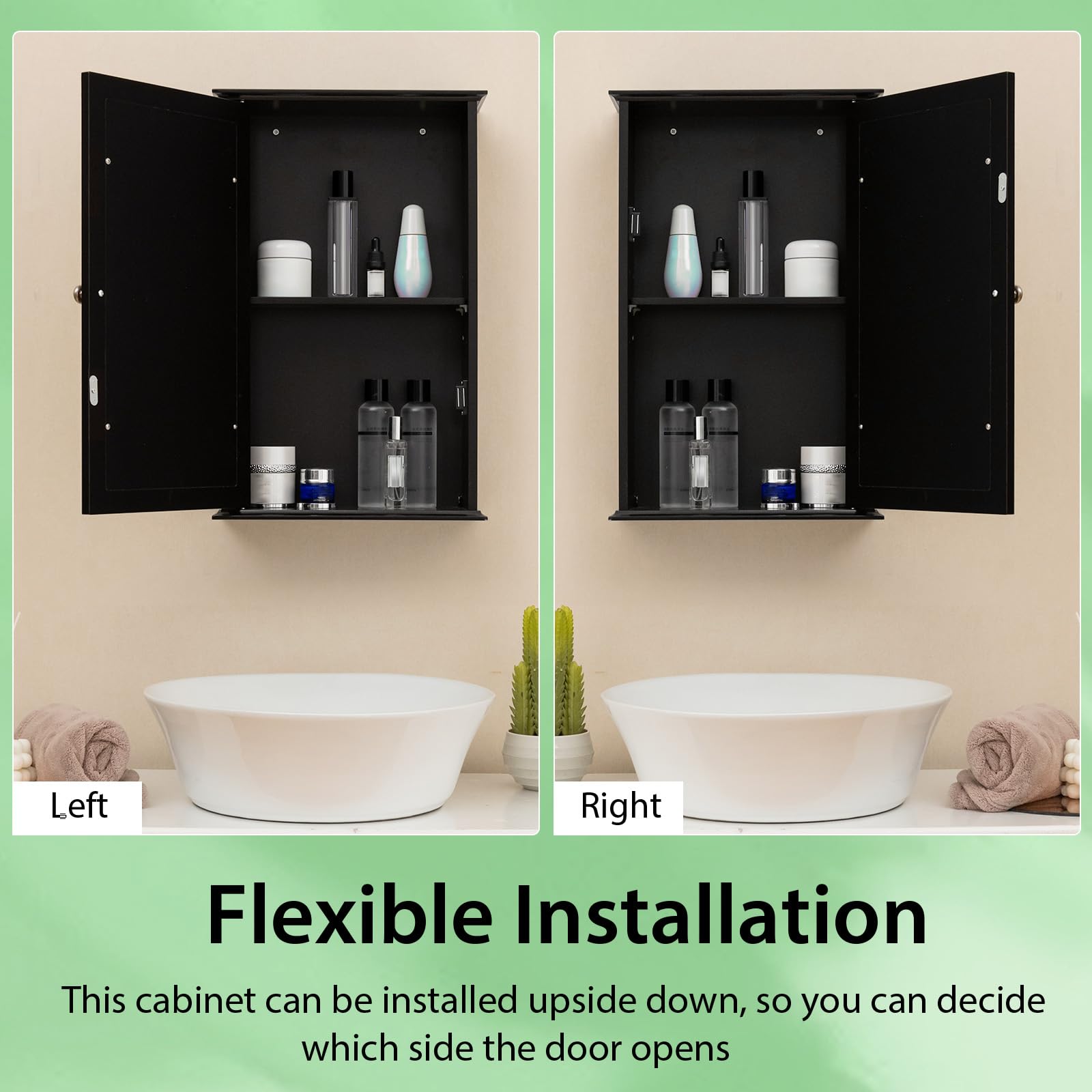 LIFEZEAL Mobiletto Bagno Salvaspazio con Specchio da Parete, Armadietto, Mobile, Amadio, Pensile Bagno Sospeso da Muro, Apertura Bidirezionale, con 2 Ripiani, Moderno, Salvaspazio, 34x15x53cm, Nero