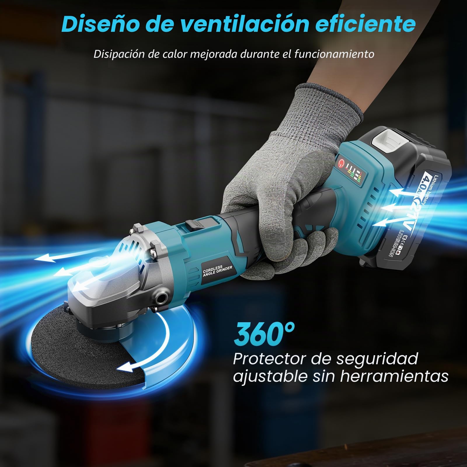 Yofuly Amoladora Angular Batería 125mm Compatible con Baterías Makita de 18V, 3 Velocidades 9000RPM Radial Eléctrica con Bateria de 2 * 4,0 Ah, Rebarbadora Bateria 6 Discos para Pulir/Lijar/Cortar